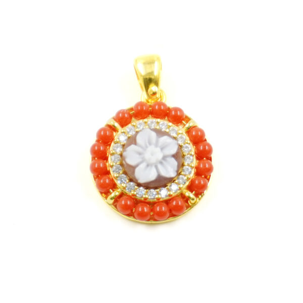 Pendente Argento corallo, cammeo - Dorato