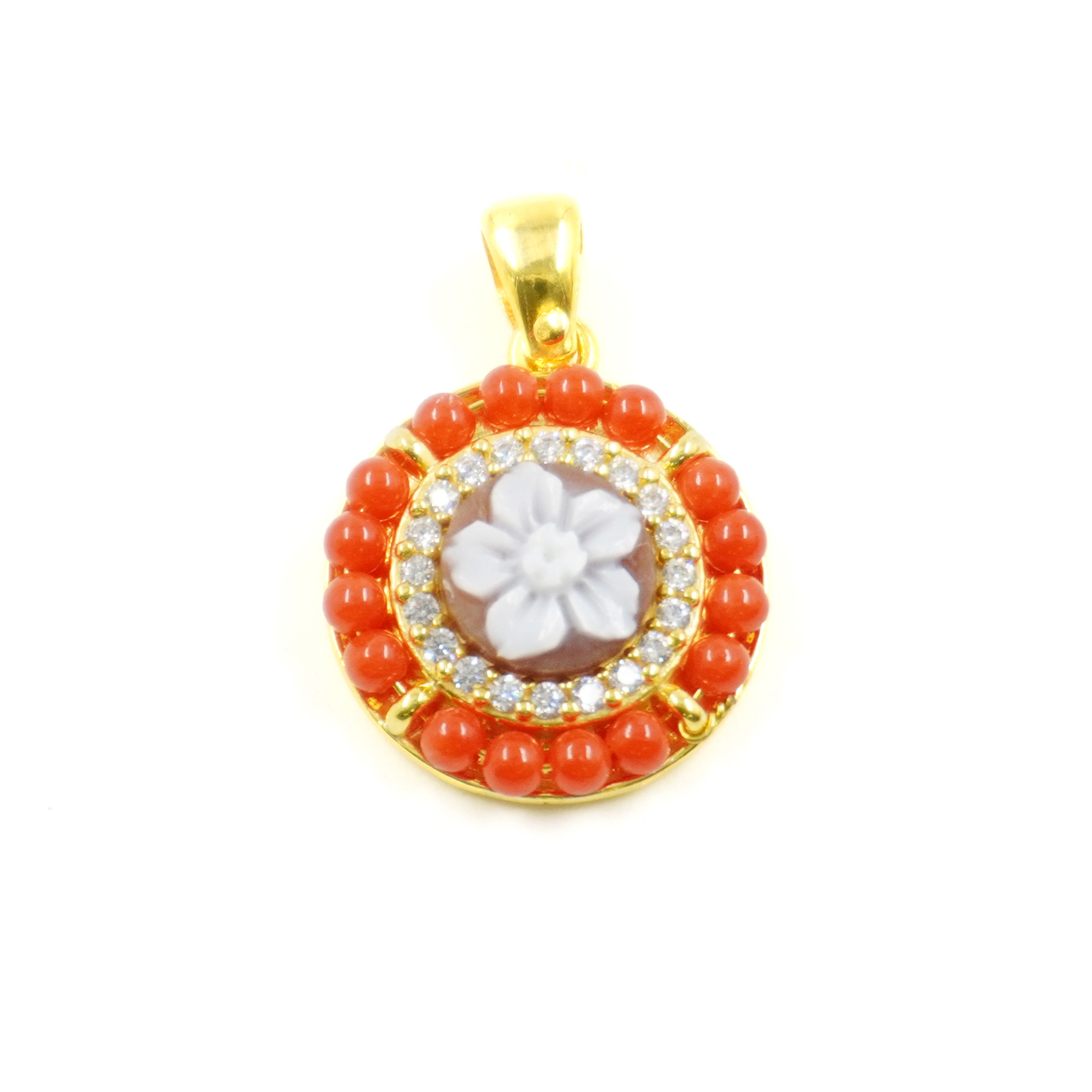 Pendente Argento corallo, cammeo - Dorato