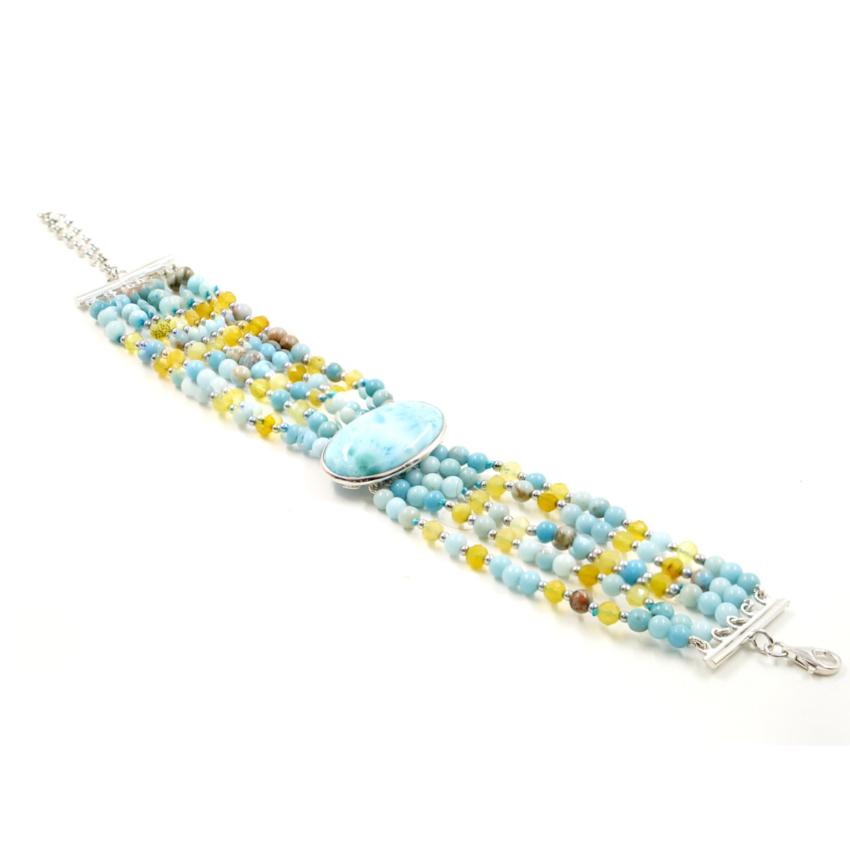 Bracciale larimar, opale giallo, chiusura argento