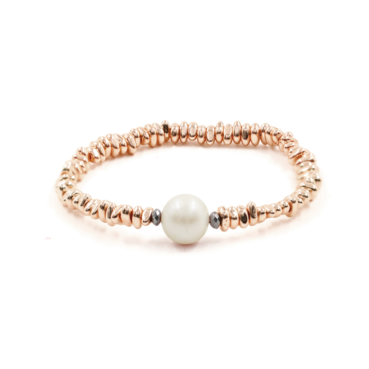 Bracciale Elastico ematite rosè, perla