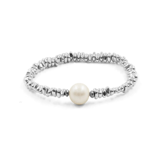 Bracciale Elastico ematite argentata, perla