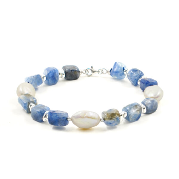 Bracciale cianite, perla, chiusura argento