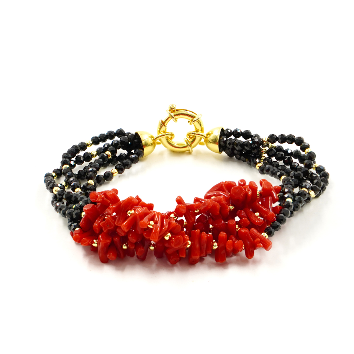 Bracciale spinello, corallo, chiusura argento
