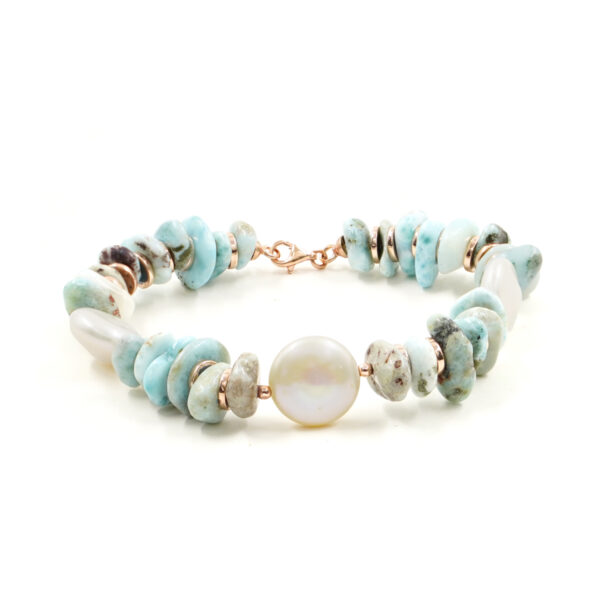 Bracciale larimar, perla, chiusura argento