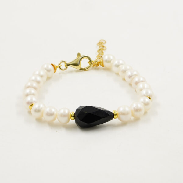 Bracciale perle, agata nera, chiusura argento
