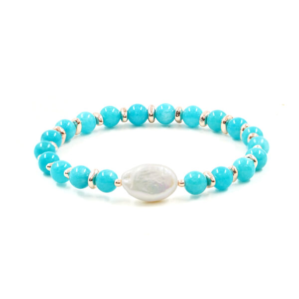 Bracciale Elastico giada azzurra, perla