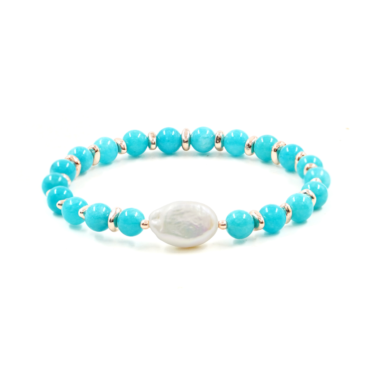 Bracciale Elastico giada azzurra, perla