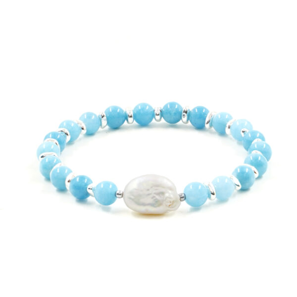 Bracciale Elastico giada turchese, perla