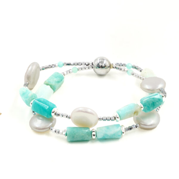 Bracciale Elastico ematite, amazzonite, perla