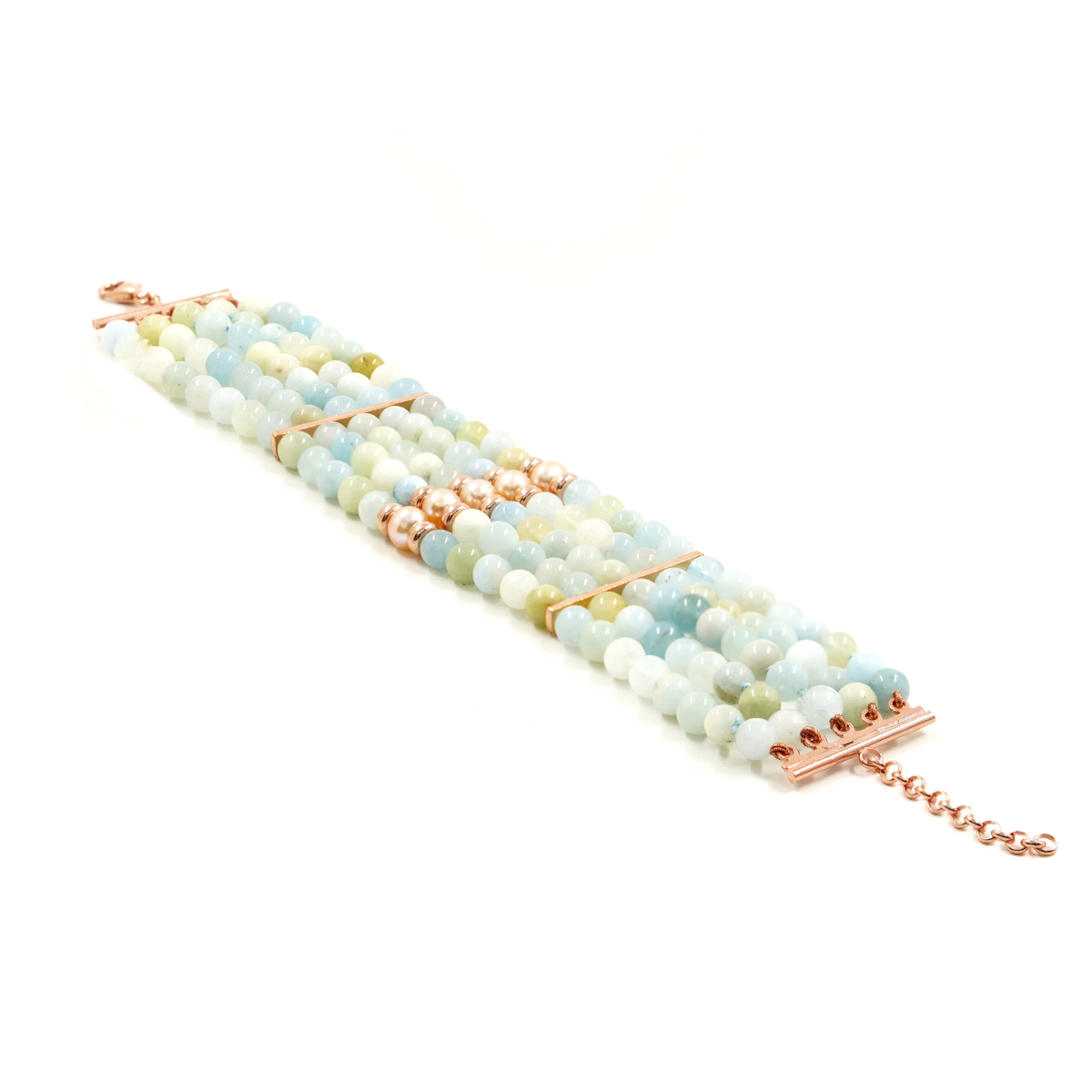 Bracciale acquamarina, perla, chiusura argento