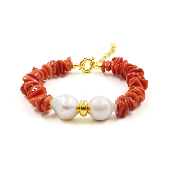 Bracciale Corallo, perla, chiusura argento