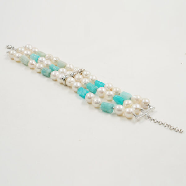 Bracciale perla, amazzonite chiusura argento