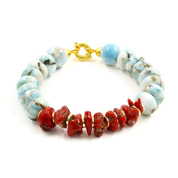 Bracciale larimar, corallo chiusura argento