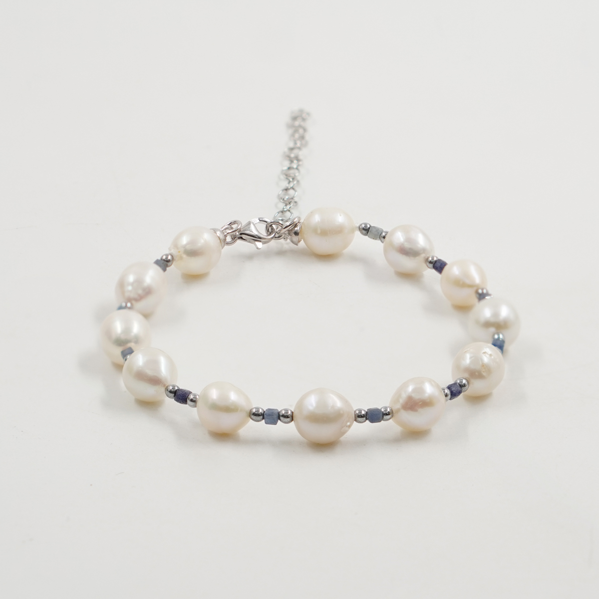 Bracciale perle, zaffiro, chiusura argento