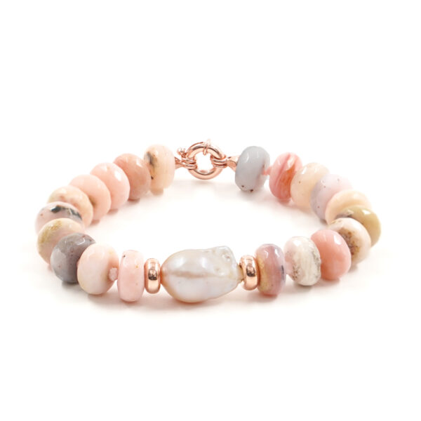 Bracciale Opale Rosa, perla, chiusura argento