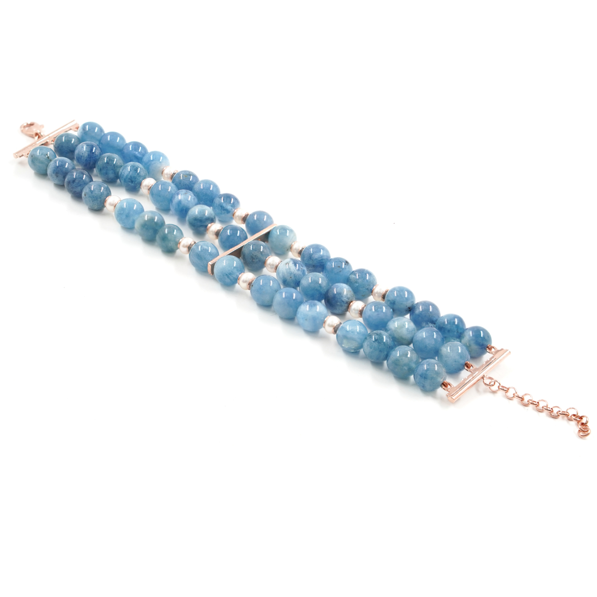 Bracciale acquamarina, perle, chiusura argento