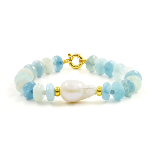 Bracciale acquamarina, perla, chiusura argento