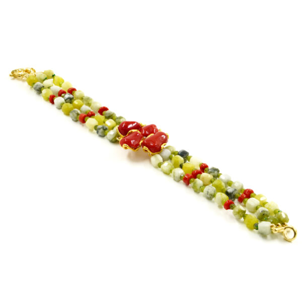 Bracciale giada, corallo, chiusura argento