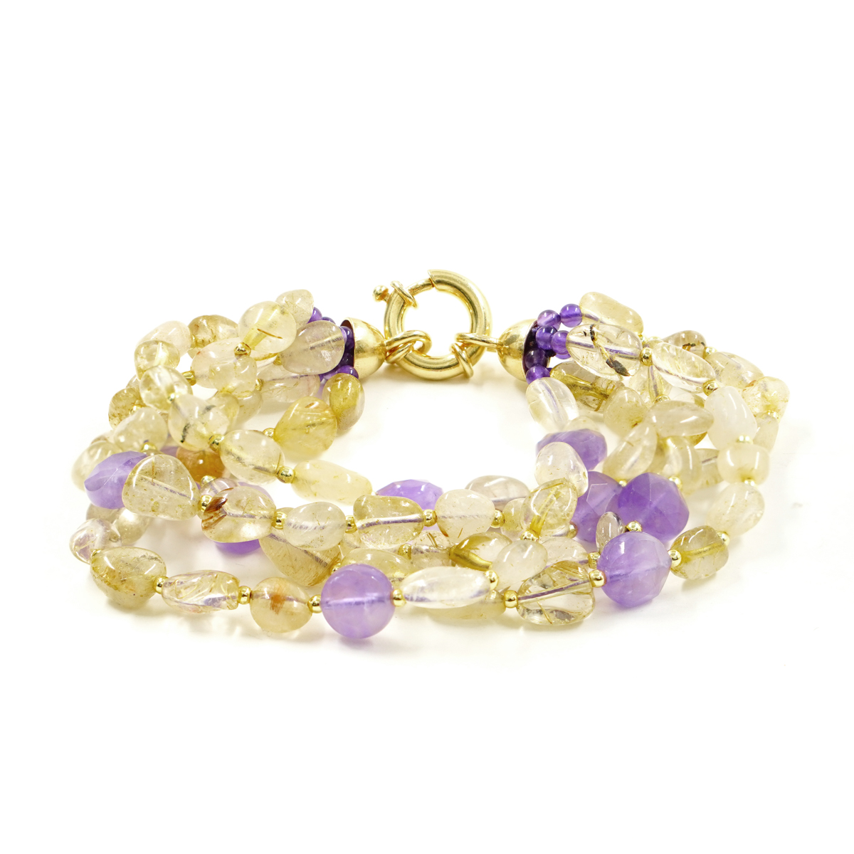 Bracciale quarzo, ametista, chiusura argento