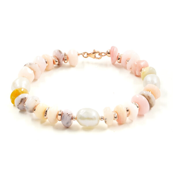 Bracciale, opale, perla chiusura argento