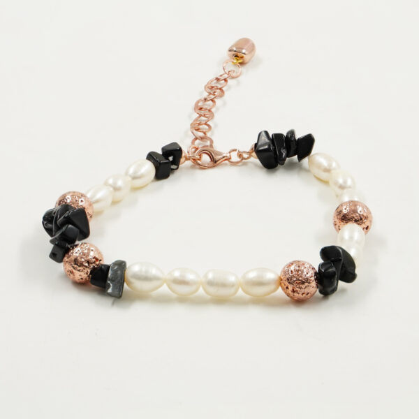Bracciale perla, agata, lava, chiusura argento
