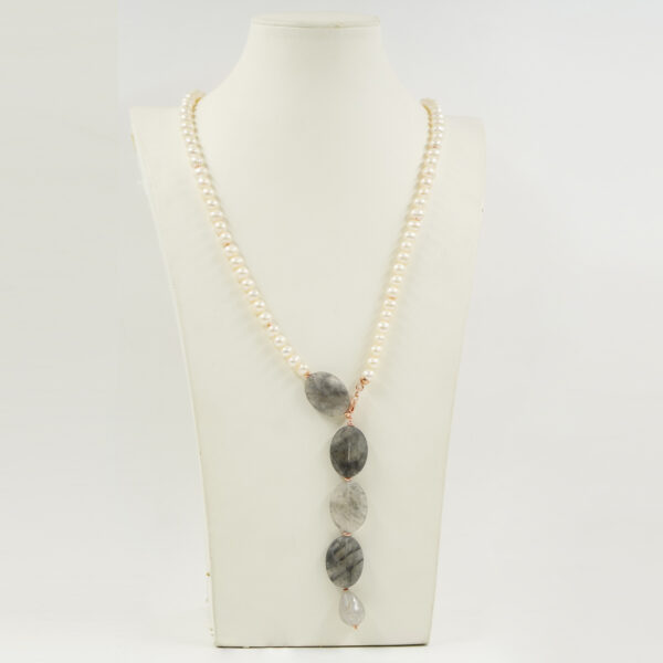 Collana perle, quarzo grigio, chiusura argento