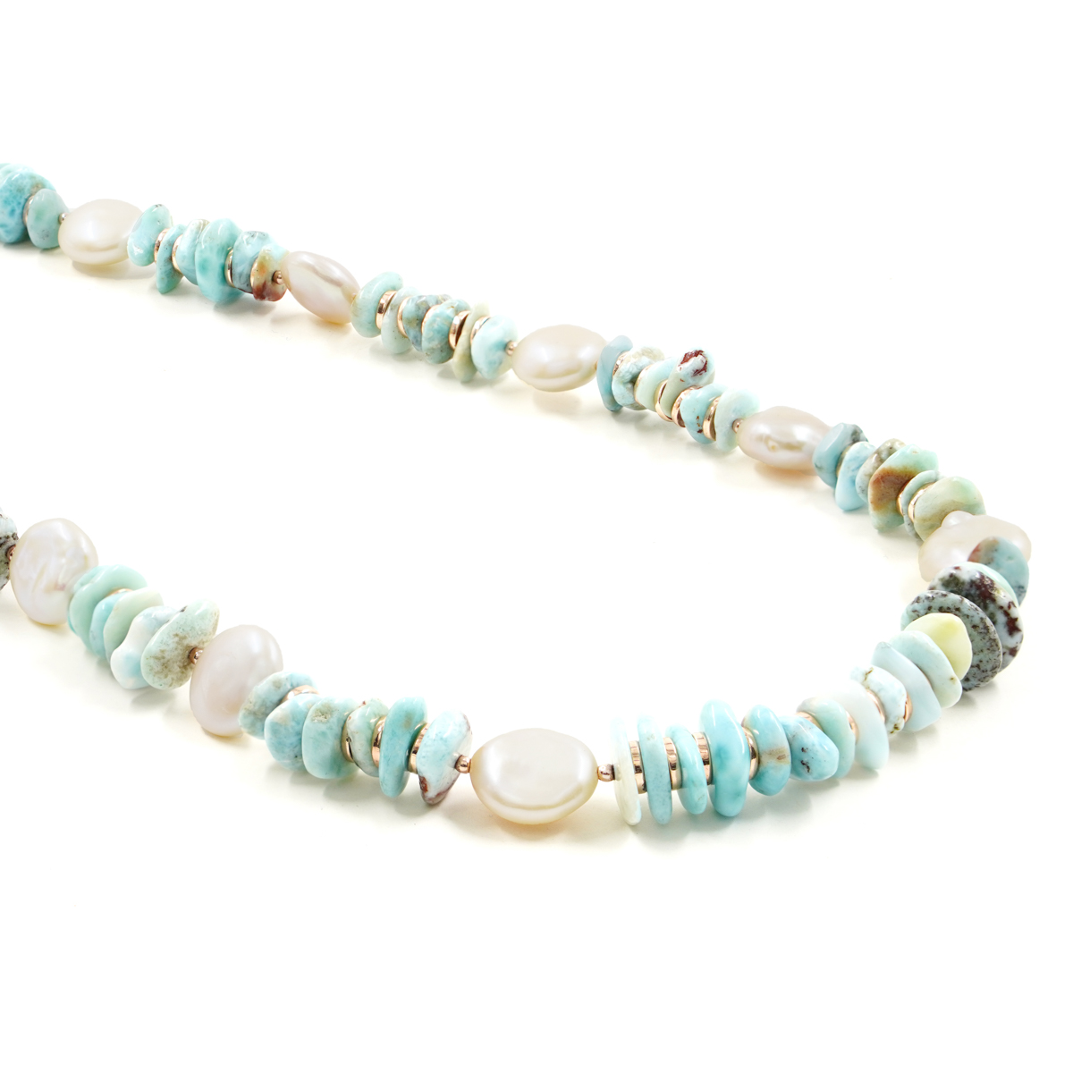 Collana larimar, perla, chiusura argento