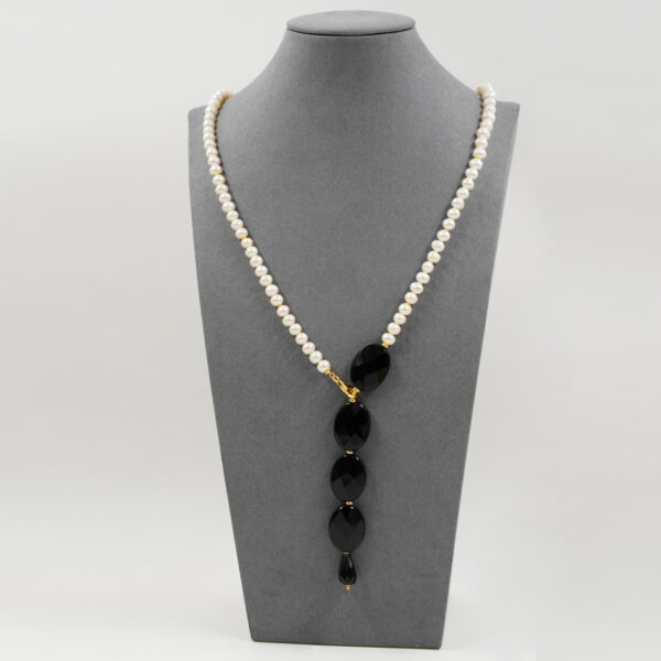 Collana perle, agata nera, chiusura argento