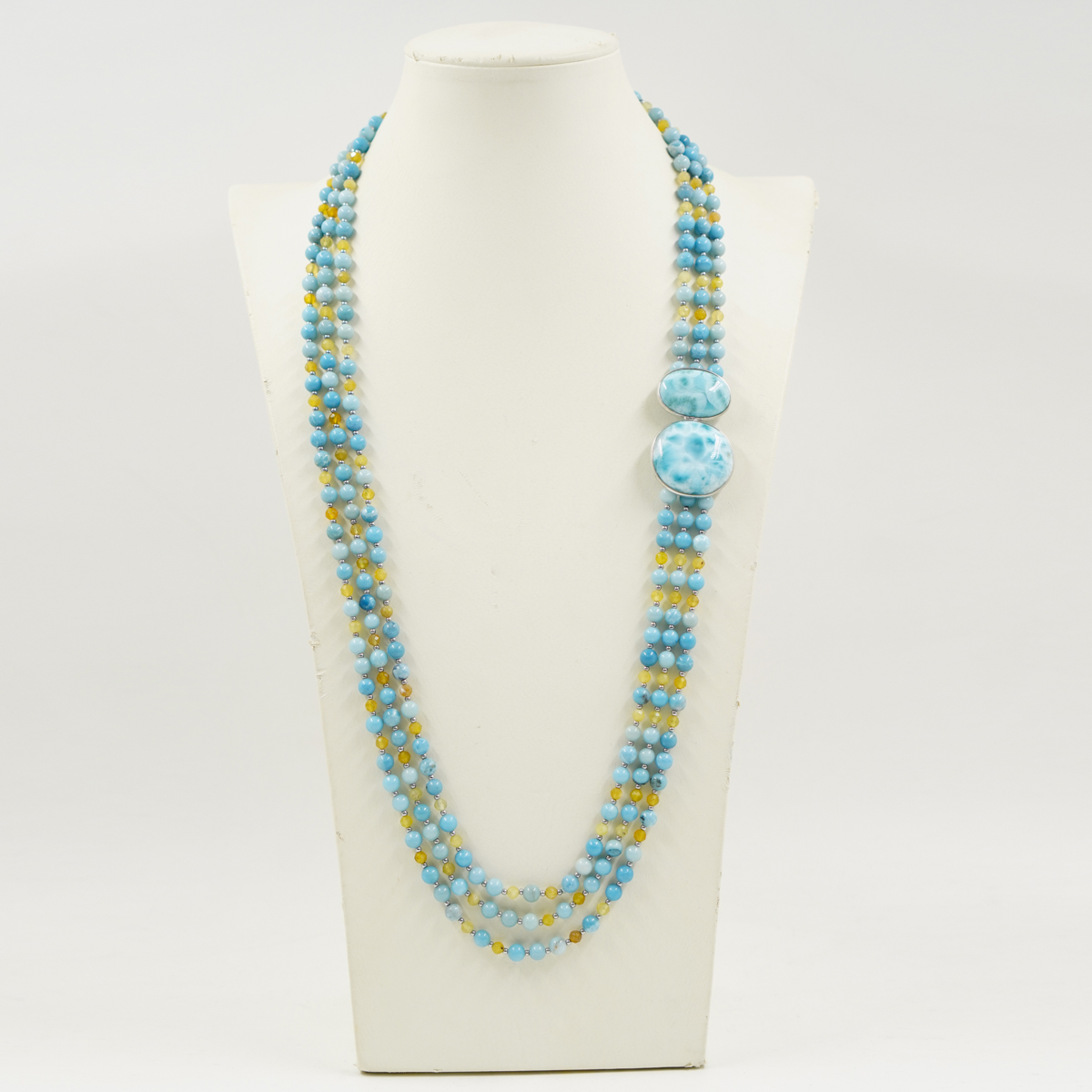 Collana larimar, opale giallo, chiusura argento