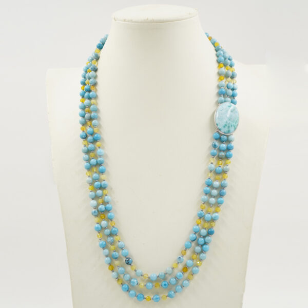 Collana larimar, opale giallo, chiusura argento