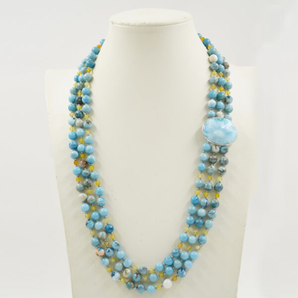 Collana larimar, opale giallo, chiusura argento