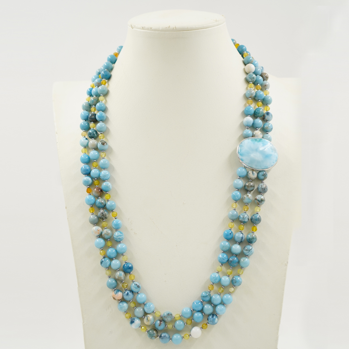 Collana larimar, opale giallo, chiusura argento