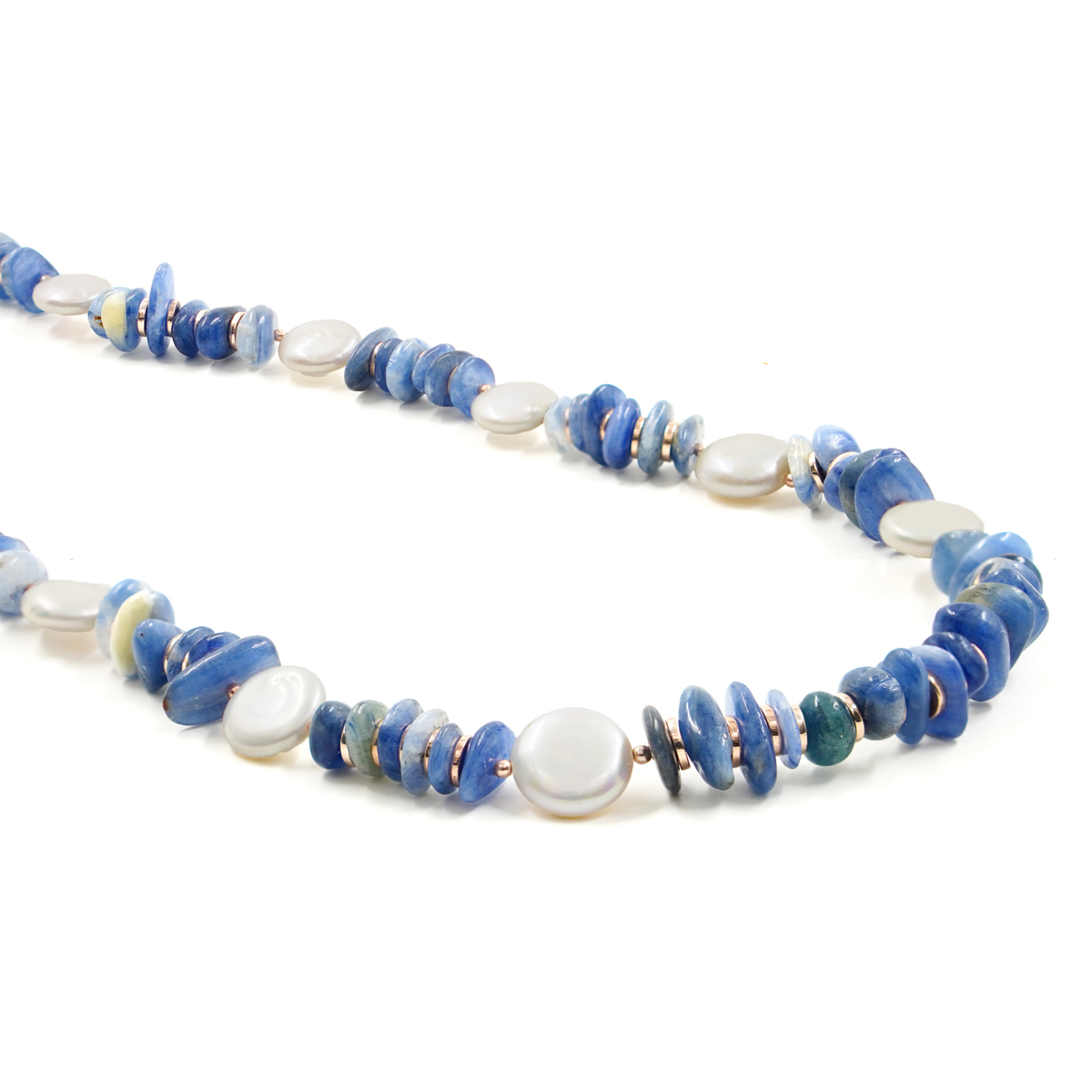 Collana Cianite, perla, chiusura argento