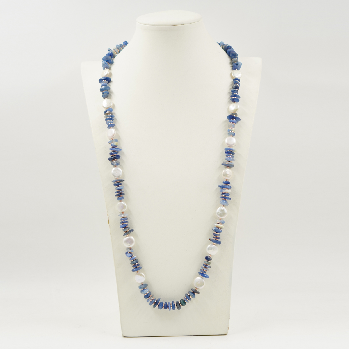 Collana Cianite, perla, chiusura argento - immagine 2