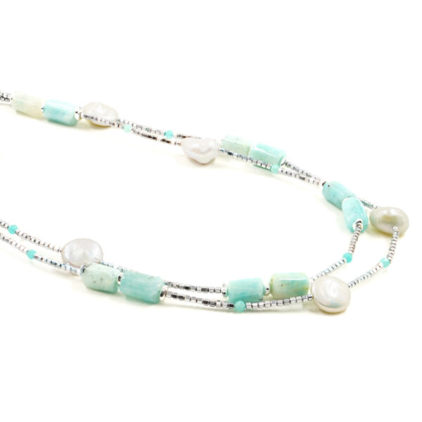 Collana ematite, amazzonite, perla