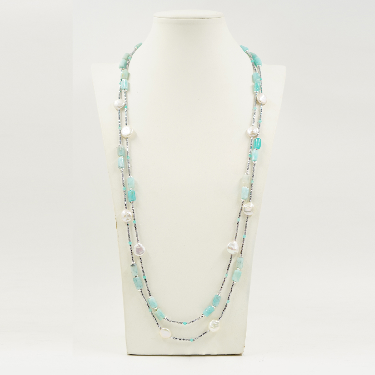 Collana ematite, amazzonite, perla - immagine 2