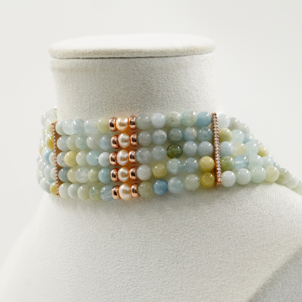Collana acquamarina, perla, chiusura argento