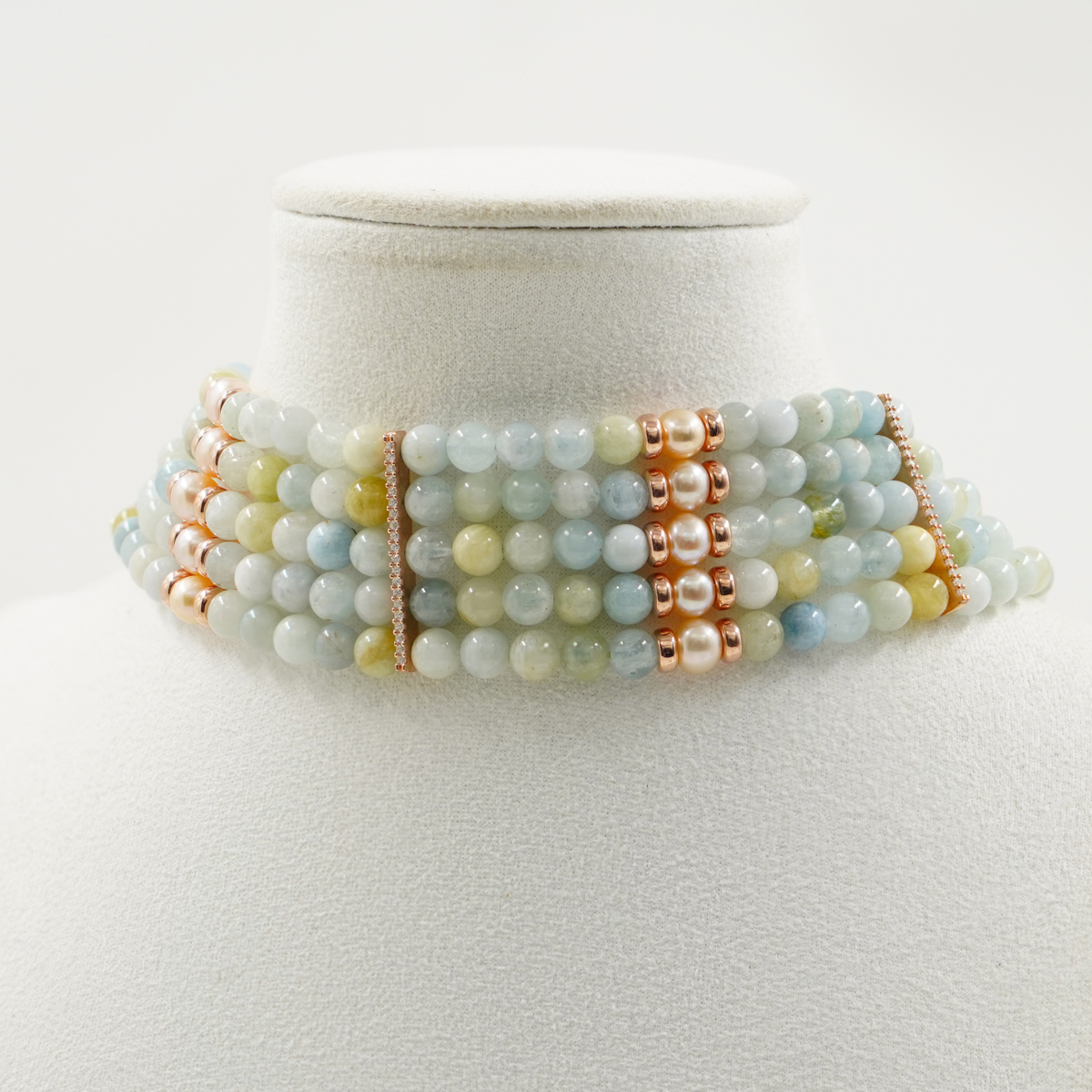 Collana acquamarina, perla, chiusura argento - immagine 2