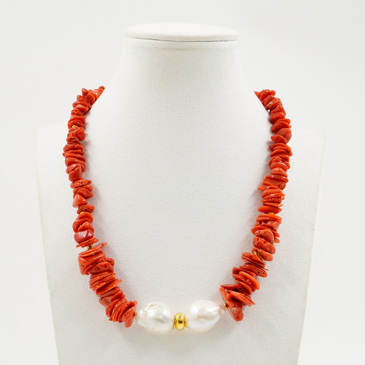Collana Corallo, perla, chiusura argento - immagine 2