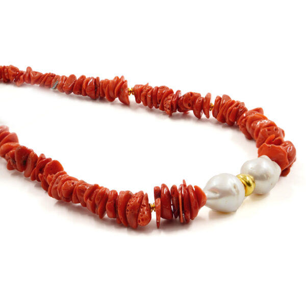 Collana Corallo, perla, chiusura argento