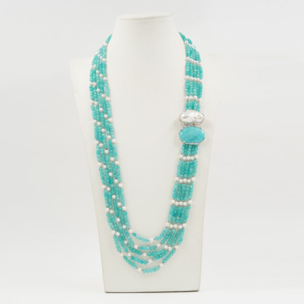 Collana amazzonite, perle, chiusura argento