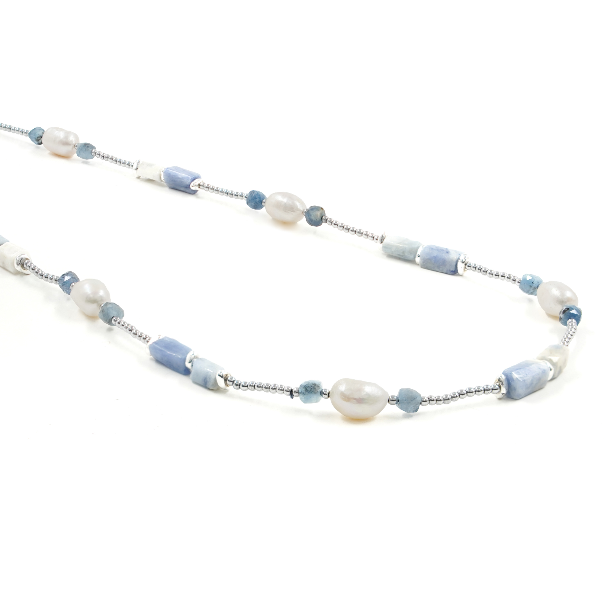 Collana ematite, cianite, perla, chiusura argento