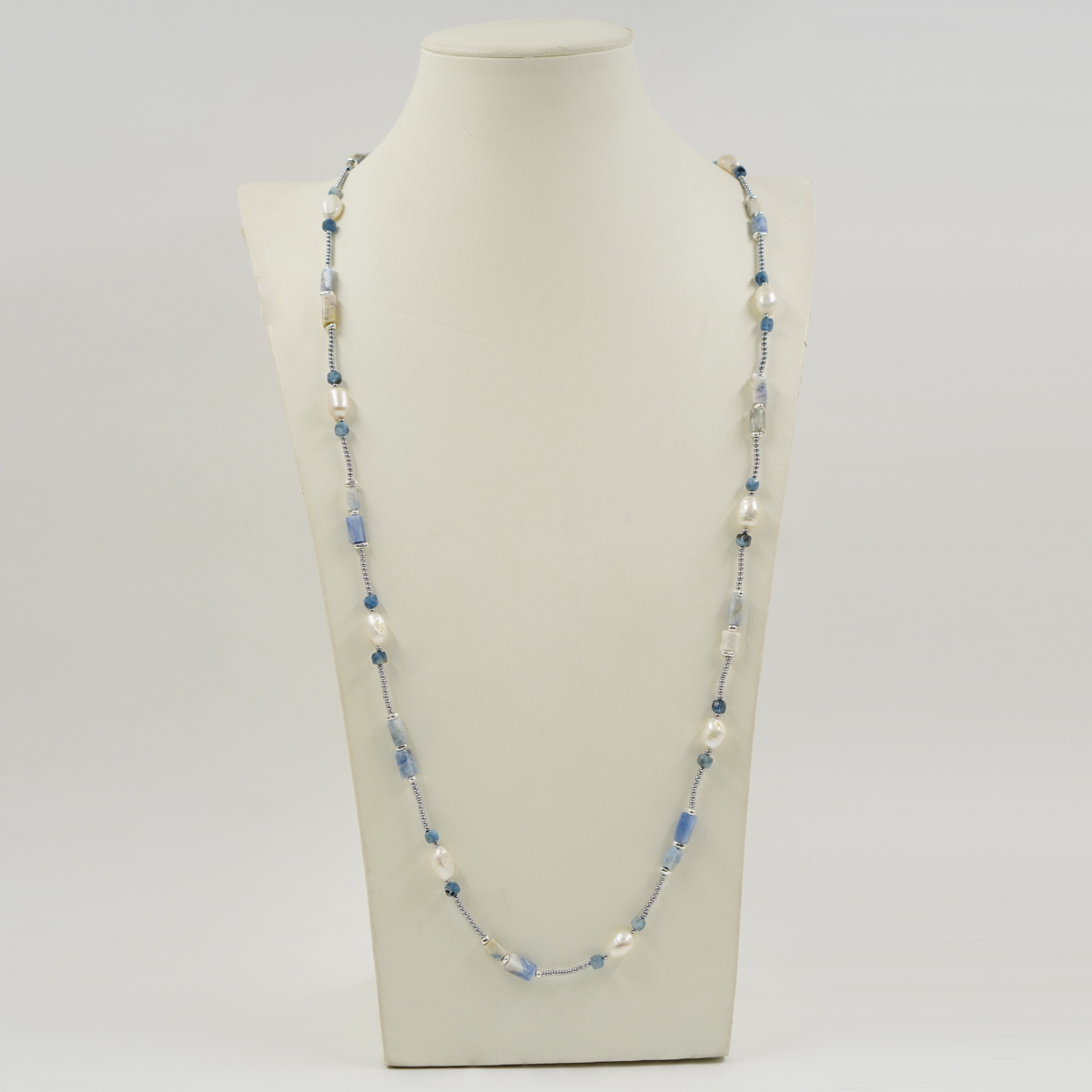 Collana ematite, cianite, perla, chiusura argento - immagine 2