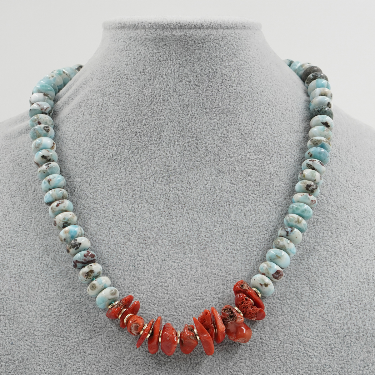 Collana larimar, corallo chiusura argento - immagine 2