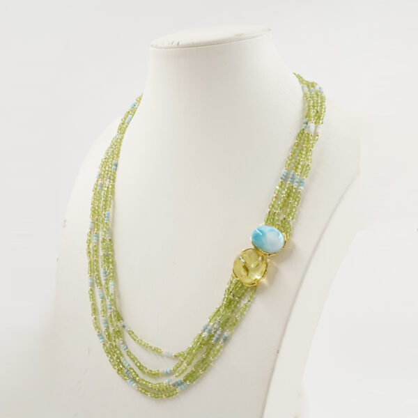 Collana peridoto, larimar, chiusura argento