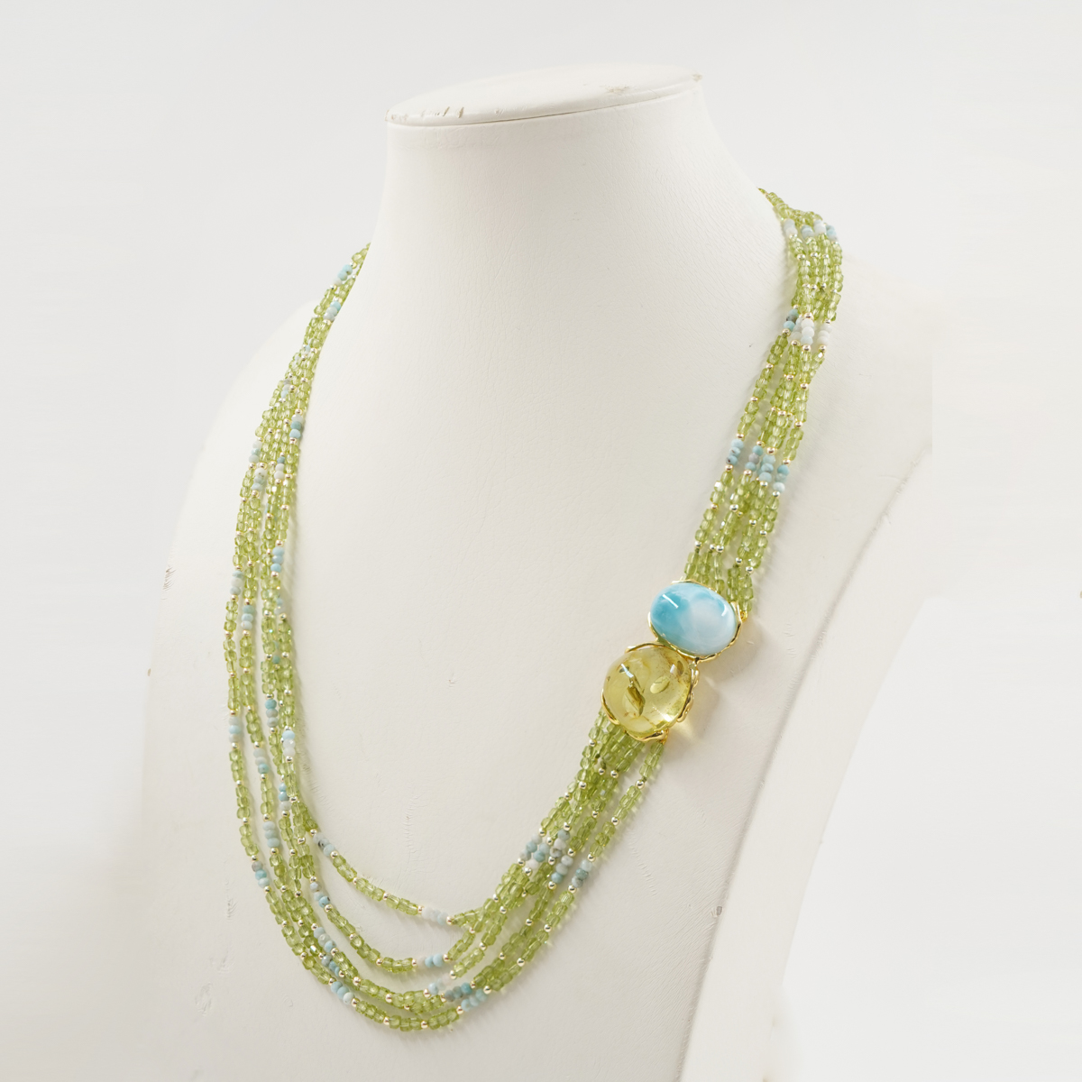 Collana peridoto, larimar, chiusura argento