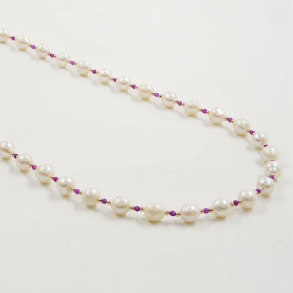 Collana perle, rubini, chiusura argento