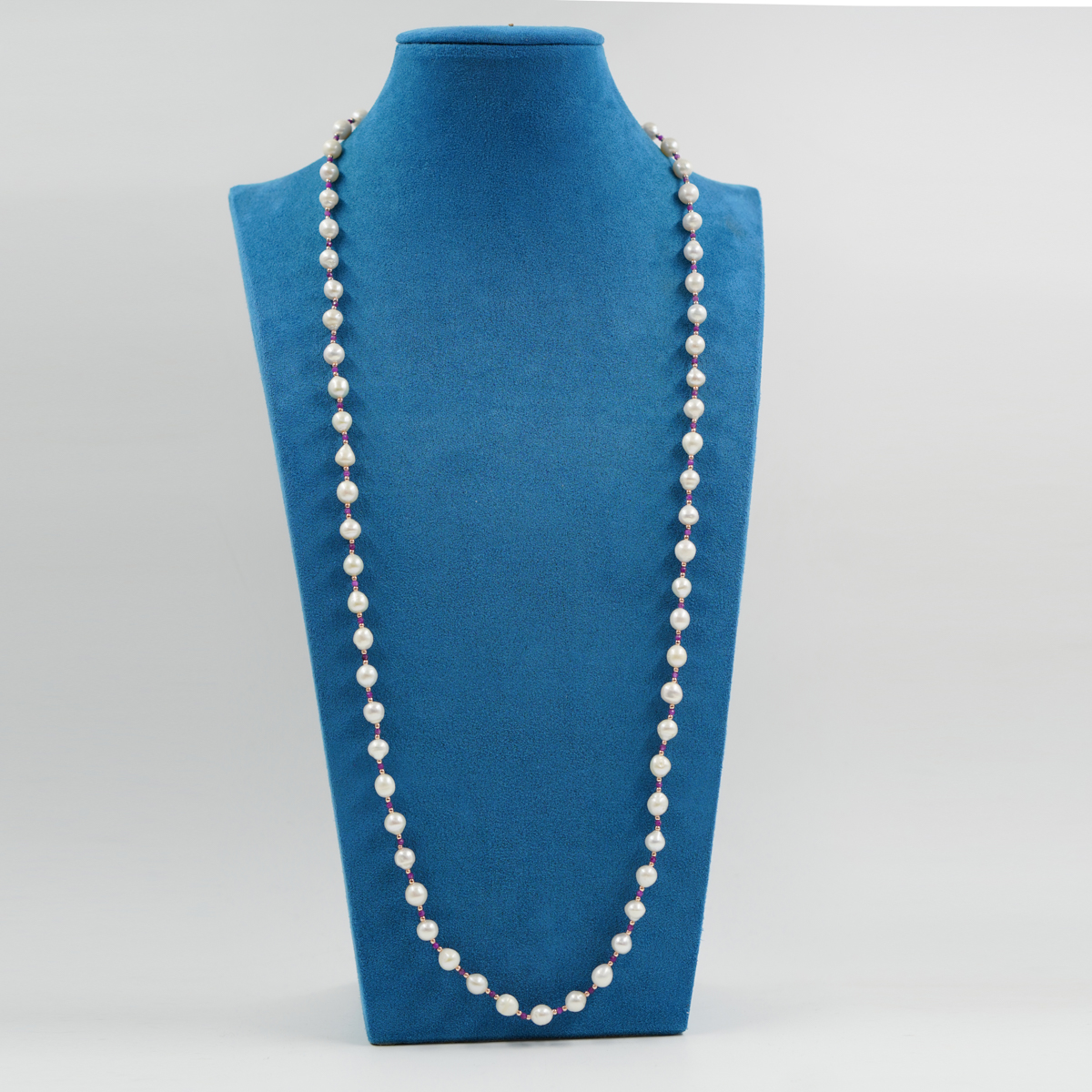 Collana perle, rubini, chiusura argento - immagine 2