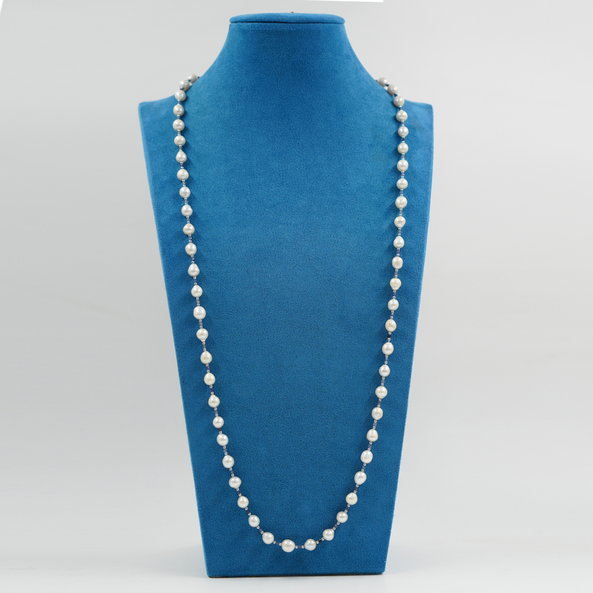 Collana perle, zaffiri, chiusura argento - immagine 2