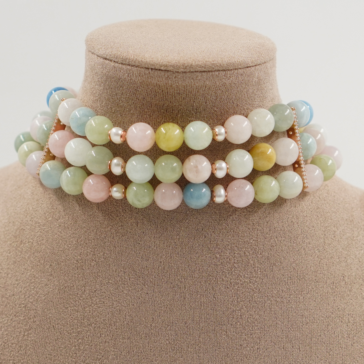 Collana berillo, perla, chiusura argento - immagine 2